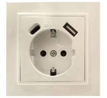 Розетка с заземлением и 2хUSB type A и C, без рамки Stekker Эрна 50077
