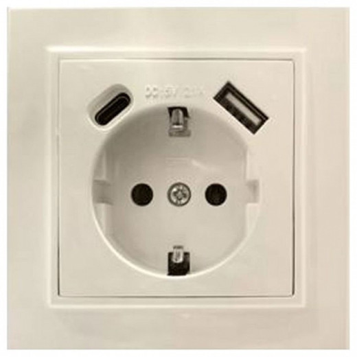 Розетка с заземлением и 2хUSB type A и C, без рамки Stekker Эрна 50077