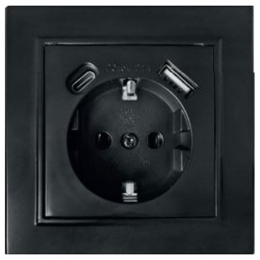 Розетка с заземлением и 2хUSB type A и C, без рамки Stekker Эрна 50078