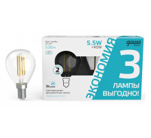 Набор ламп светодиодных Gauss Basic Filament E14 5.5Вт 4100K 1051126T