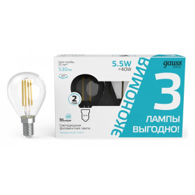 Набор ламп светодиодных Gauss Basic Filament E14 5.5Вт 4100K 1051126T