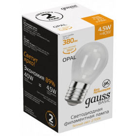 Лампа светодиодная Gauss Basic Filament E27 4.5Вт 2700K 1055215