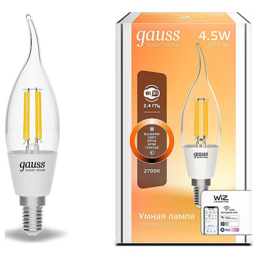 Лампа светодиодная с управлением через Wi-Fi Gauss Smart Home E14 4.5Вт 2700K 1260112