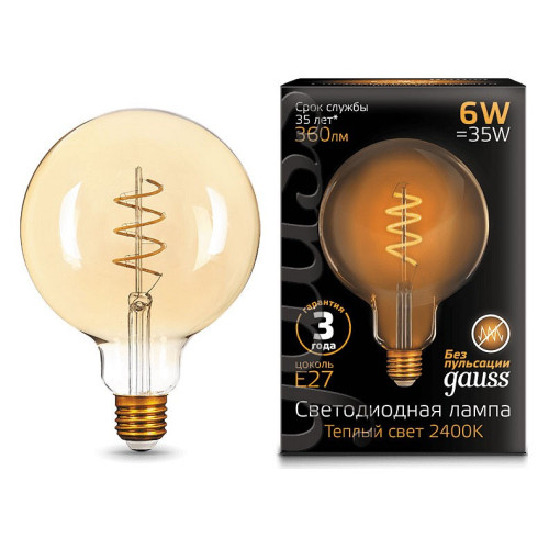 Лампа светодиодная Gauss LED Filament Flexible E27 6Вт 2400K 158802008