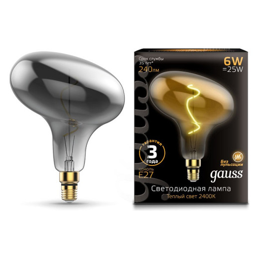 Лампа светодиодная Gauss LED Vintage Filament Flexible E27 6Вт 2400K 165802008