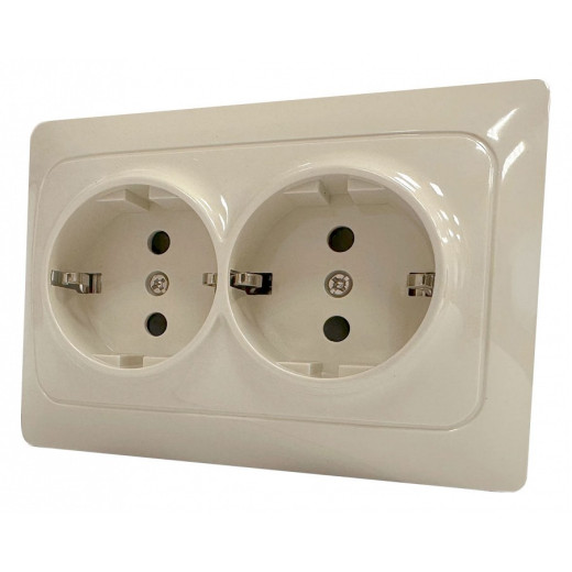 Розетка двойная с заземлением и со шторкой Gusi Electric BRAVO С10Р6-003