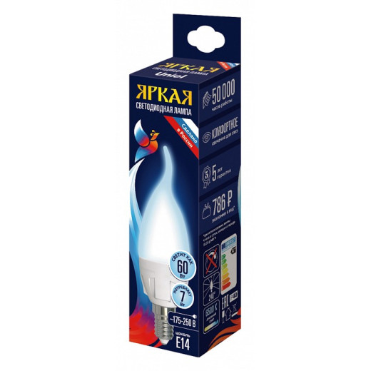 Лампа светодиодная Uniel яркая E14 7Вт 6500K UL-00011016