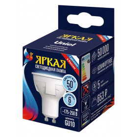 Лампа светодиодная Uniel яркая GU10 6Вт 6500K UL-00011020