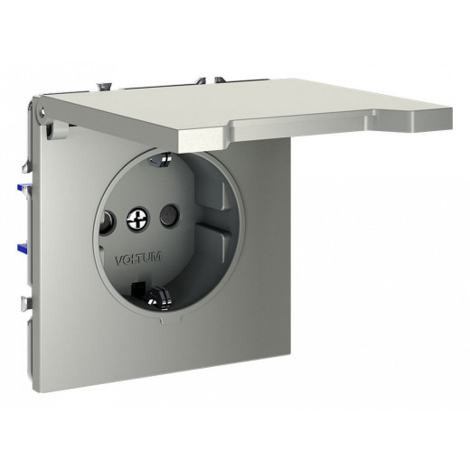 Розетка с заземлением и со шторкой, без рамки с крышкой Voltum S70 VLS040304
