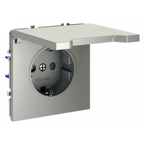 Розетка с заземлением и со шторкой, без рамки с крышкой Voltum S70 VLS040305