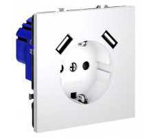 Розетка с заземлением и со шторкой и 2хUSB type A, без рамки Voltum S70 VLS040402