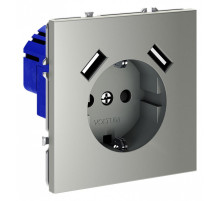 Розетка с заземлением и со шторкой и 2хUSB type A, без рамки Voltum S70 VLS040405