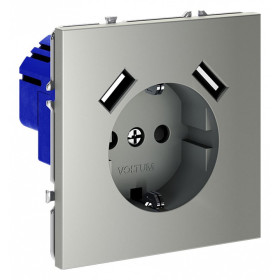 Розетка с заземлением и со шторкой и 2хUSB type A, без рамки Voltum S70 VLS040405