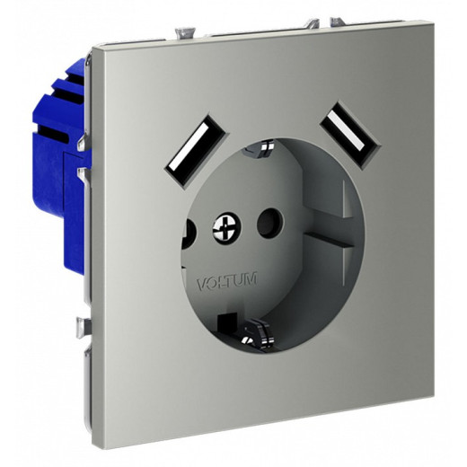 Розетка с заземлением и со шторкой и 2хUSB type A, без рамки Voltum S70 VLS040405