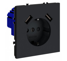 Розетка с заземлением и со шторкой и 2хUSB type A, без рамки Voltum S70 VLS040407
