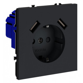 Розетка с заземлением и со шторкой и 2хUSB type A, без рамки Voltum S70 VLS040407