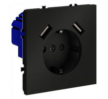 Розетка с заземлением и со шторкой и 2хUSB type A, без рамки Voltum S70 VLS040408