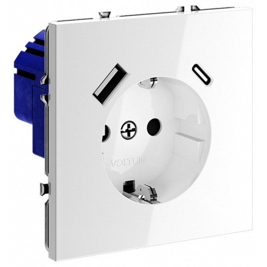 Розетка с заземлением и со шторкой и 2хUSB type A и C, без рамки Voltum S70 VLS040501