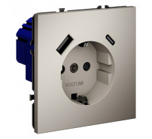 Розетка с заземлением и со шторкой и 2хUSB type A и C, без рамки Voltum S70 VLS040503