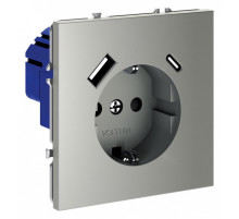 Розетка с заземлением и со шторкой и 2хUSB type A и C, без рамки Voltum S70 VLS040505