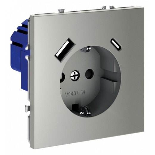Розетка с заземлением и со шторкой и 2хUSB type A и C, без рамки Voltum S70 VLS040505