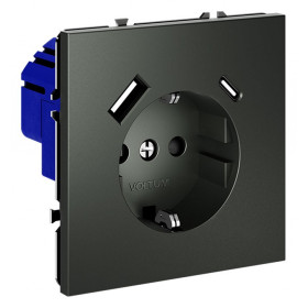 Розетка с заземлением и со шторкой и 2хUSB type A и C, без рамки Voltum S70 VLS040506