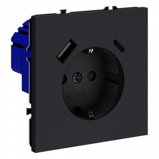 Розетка с заземлением и со шторкой и 2хUSB type A и C, без рамки Voltum S70 VLS040507