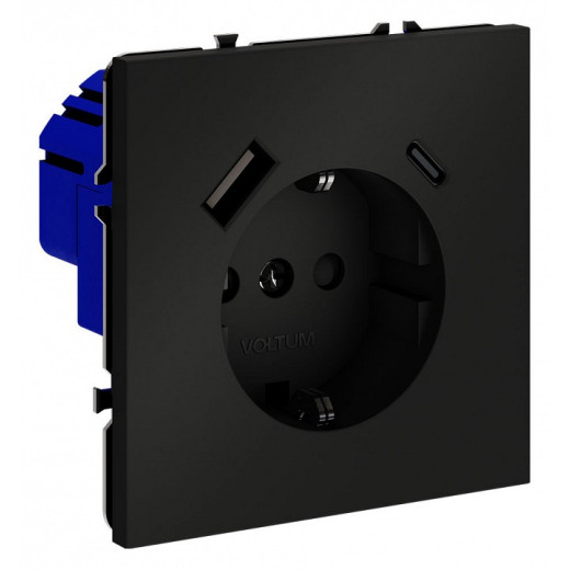 Розетка с заземлением и со шторкой и 2хUSB type A и C, без рамки Voltum S70 VLS040508