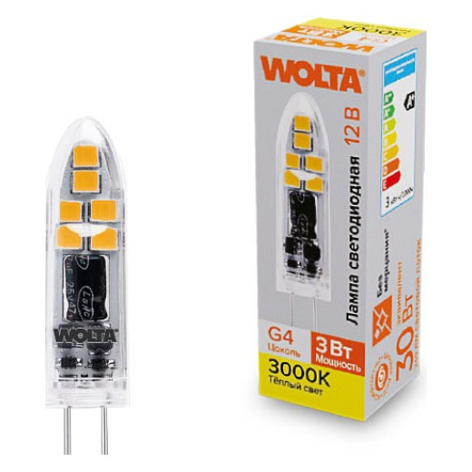 Лампа светодиодная Wolta  G4 3Вт 3000K WSTD-JC-12V3W3KG4-P