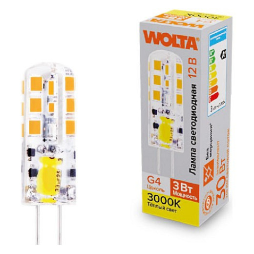 Лампа светодиодная Wolta  G4 3Вт 3000K WSTD-JC-12V3W3KG4-S