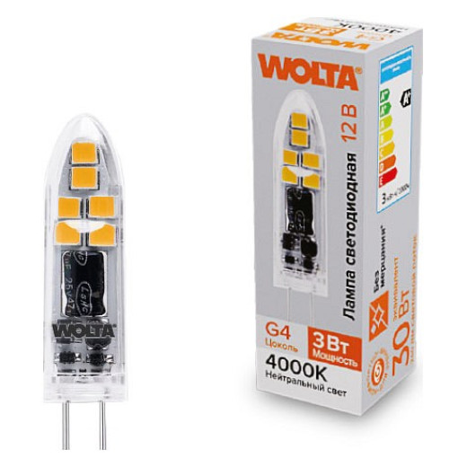 Лампа светодиодная Wolta  G4 3Вт 4000K WSTD-JC-12V3W4KG4-P