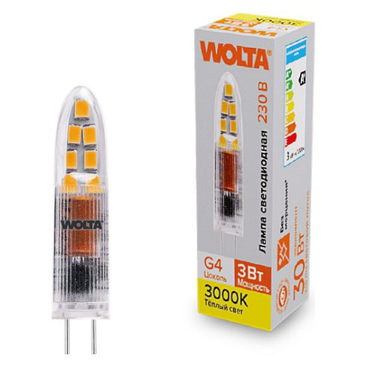 Лампа светодиодная Wolta  G4 3Вт 3000K WSTD-JC-220V3W3KG4-P