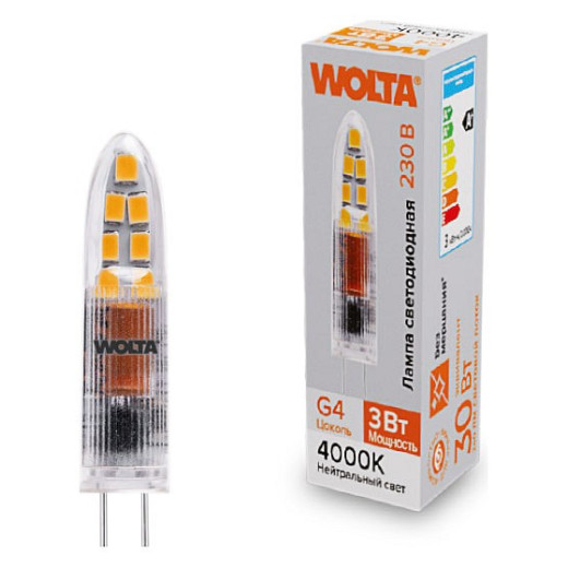 Лампа светодиодная Wolta  G4 3Вт 4000K WSTD-JC-220V3W4KG4-P