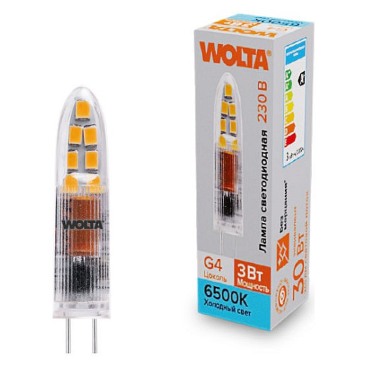 Лампа светодиодная Wolta  G4 3Вт 6500K WSTD-JC-220V3W6KG4-P
