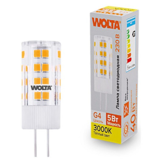 Лампа светодиодная Wolta  G4 5Вт 3000K WSTD-JC-220V5W3KG4-C