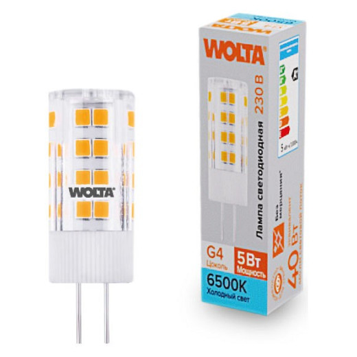 Лампа светодиодная Wolta  G4 5Вт 6500K WSTD-JC-220V5W6KG4-C