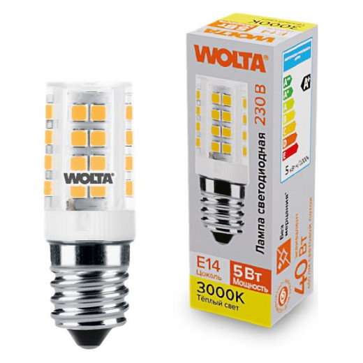 Лампа светодиодная Wolta  E14 5Вт 3000K WSTD-JCD-5W3KE14-C