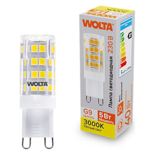 Лампа светодиодная Wolta  G9 5Вт 3000K WSTD-JCD-5W3KG9-C