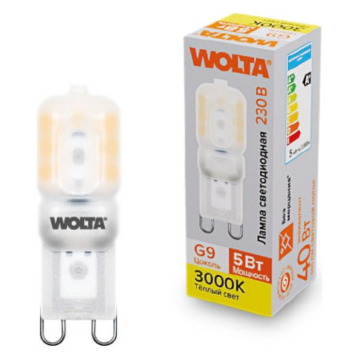 Лампа светодиодная Wolta  G9 5Вт 3000K WSTD-JCD-5W3KG9-P