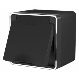 Розетка влагозащищенная с заземлением и со шторками с крышкой Werkel Gallant (черный/хром) W5071235