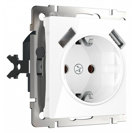 Розетка с заземлением и со шторками и 2хUSB, без рамки Werkel белый W1171501