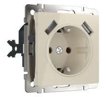 Розетка с заземлением и со шторками и 2хUSB, без рамки Werkel слоновая кость W1171503
