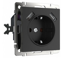 Розетка с заземлением и со шторками и 2хUSB, без рамки Werkel черный матовый W1171508