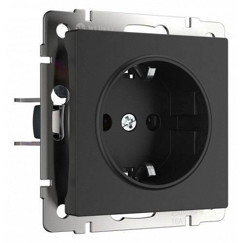 Розетка с заземлением и со шторками, без рамки Werkel черный матовый W1171108