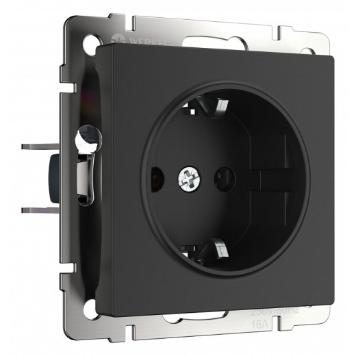 Розетка с заземлением и со шторками, без рамки Werkel черный матовый W1171108