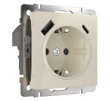 Розетка с заземлением и со шторками и 2хUSB, без рамки Werkel слоновая кость W1171703