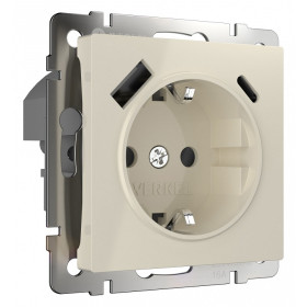 Розетка с заземлением и со шторками и 2хUSB, без рамки Werkel слоновая кость W1171703