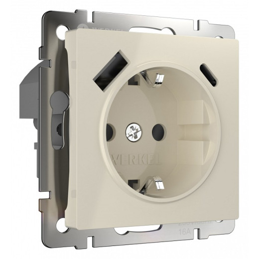 Розетка с заземлением и со шторками и 2хUSB, без рамки Werkel слоновая кость W1171703