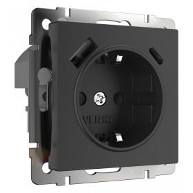 Розетка с заземлением и со шторками и USB, без рамки Werkel черный W1171708