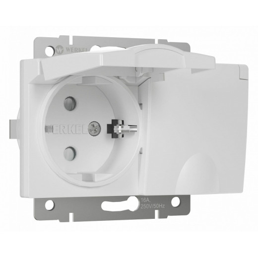 Розетка двойная влагозащищенная с заземлением и со шторками с крышкой Werkel белый W1172201